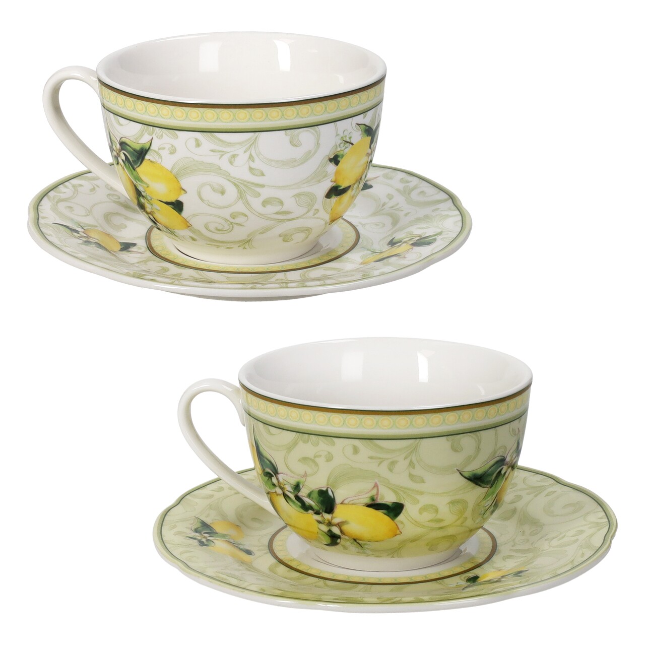 Set 2 cesti cu farfurie pentru ceai Limoni, Brandani, 100 ml, portelan New Bone China - imagine 5